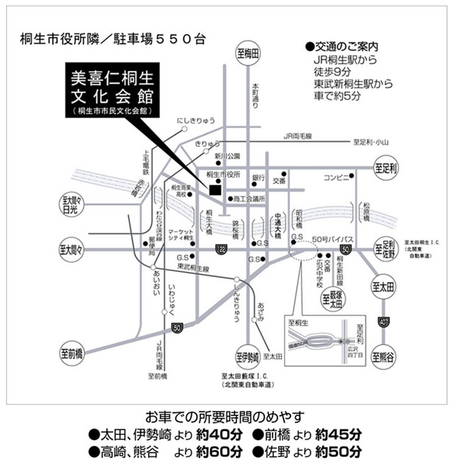 美喜仁桐生文化会館(桐生市市民文化会館)地図